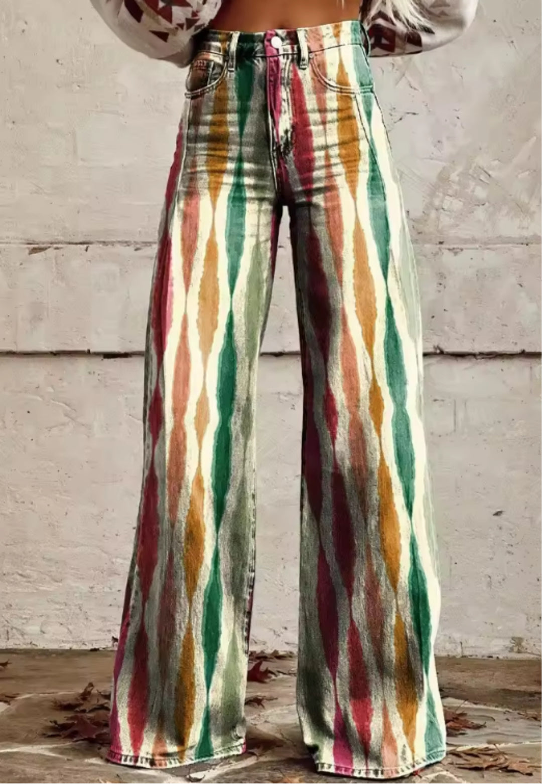 Leona | Retro Wave Print Wide-Leg Jeans
