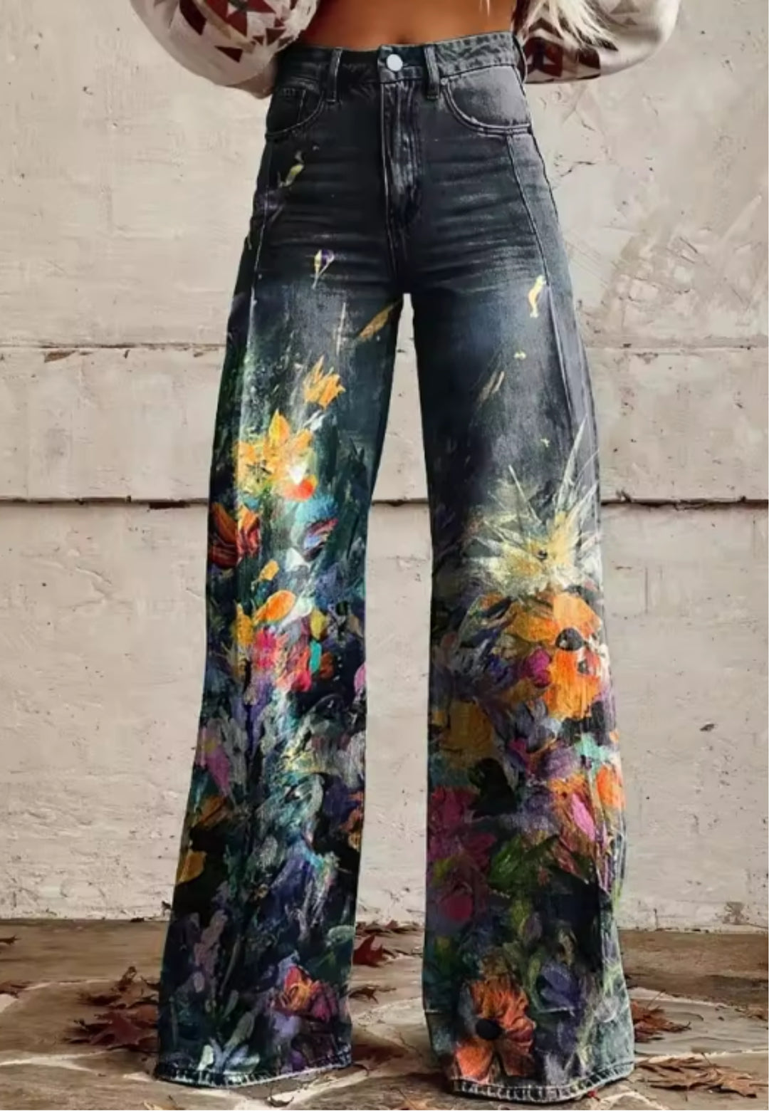 Aria | Painted Garden High-Waisted Wide-Leg Jeans
