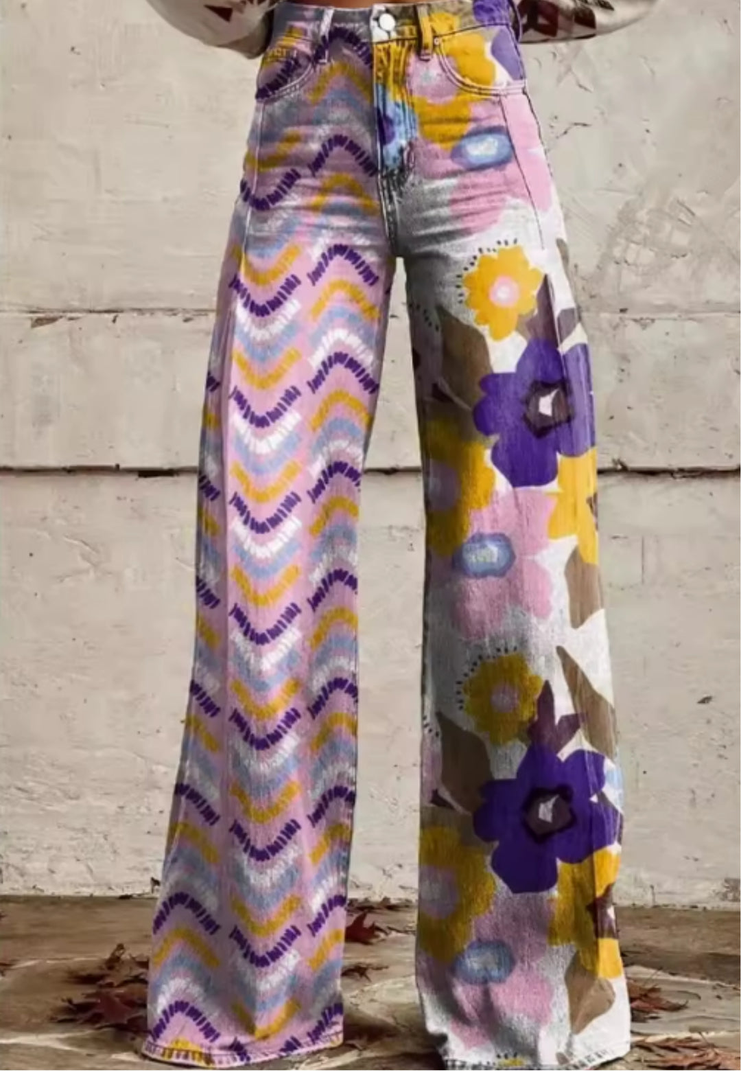 Lola | Vibrant Patch-Print Wide-Leg Jeans