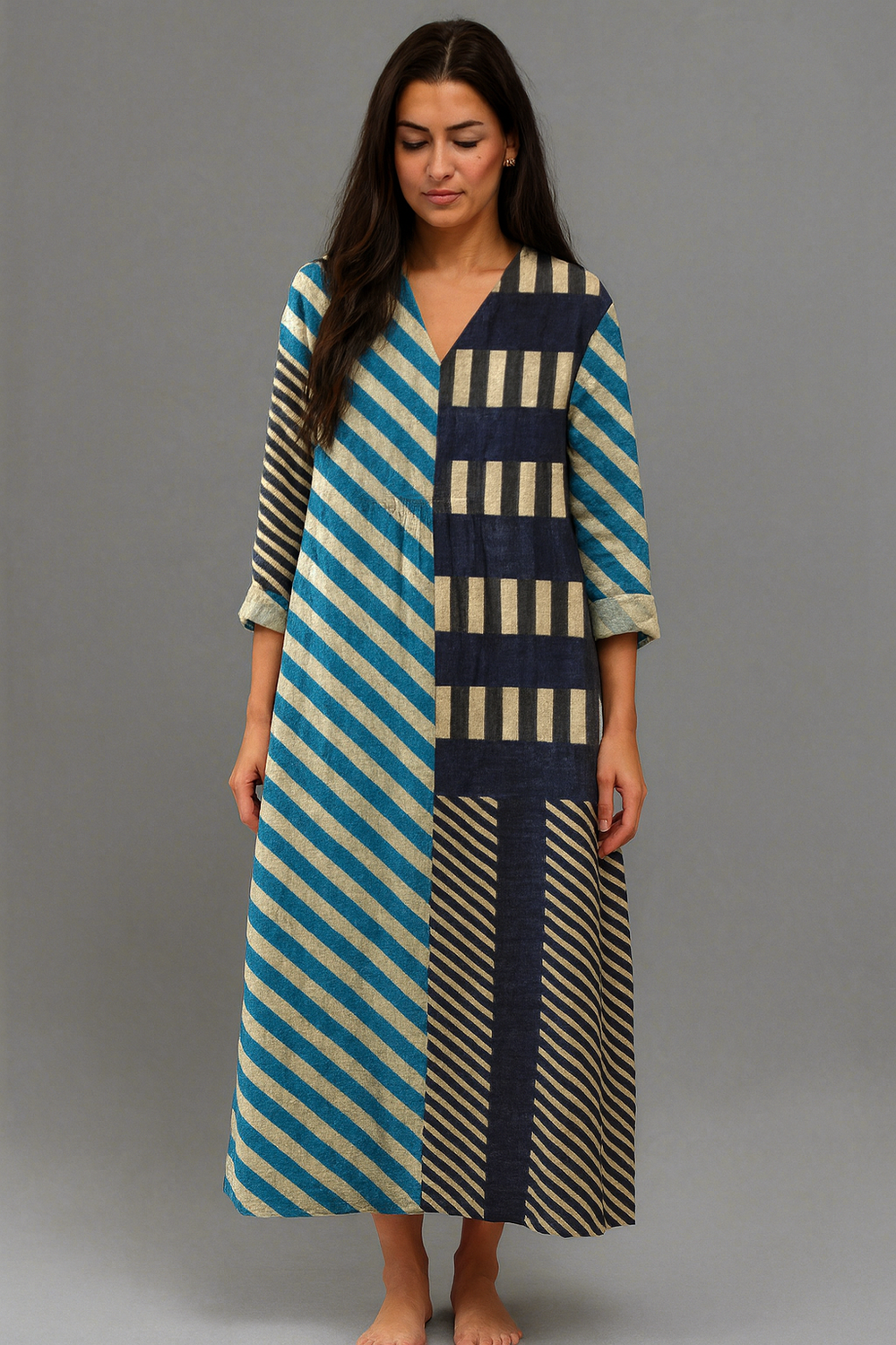 Martha | Modern Patchwork Striped Midi Dress
