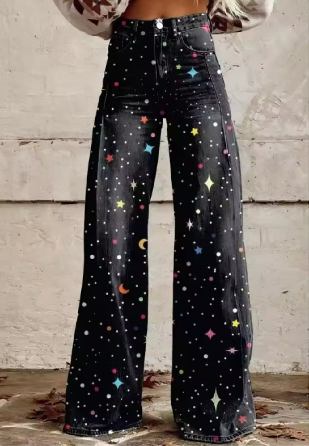 Viviane | Cosmic Star Print High-Waisted Wide-Leg Jeans