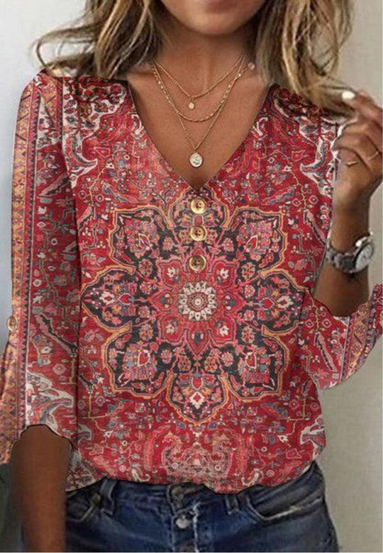 Arabella | Red Print Classic Top