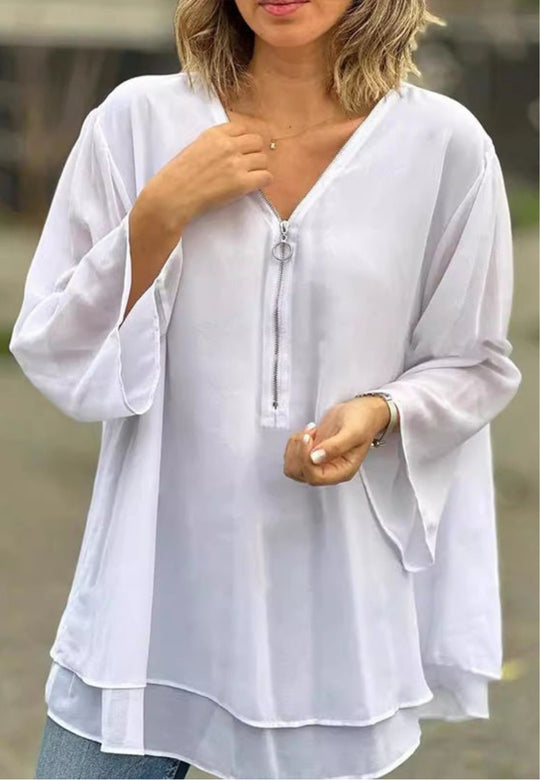 Lorelai | Chiffon Zipper Blouse