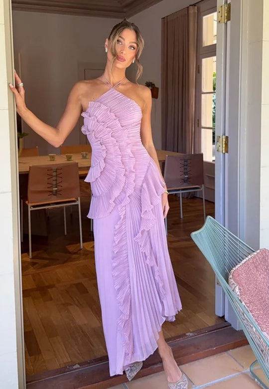 Cascade Elegance One-Shoulder Dress