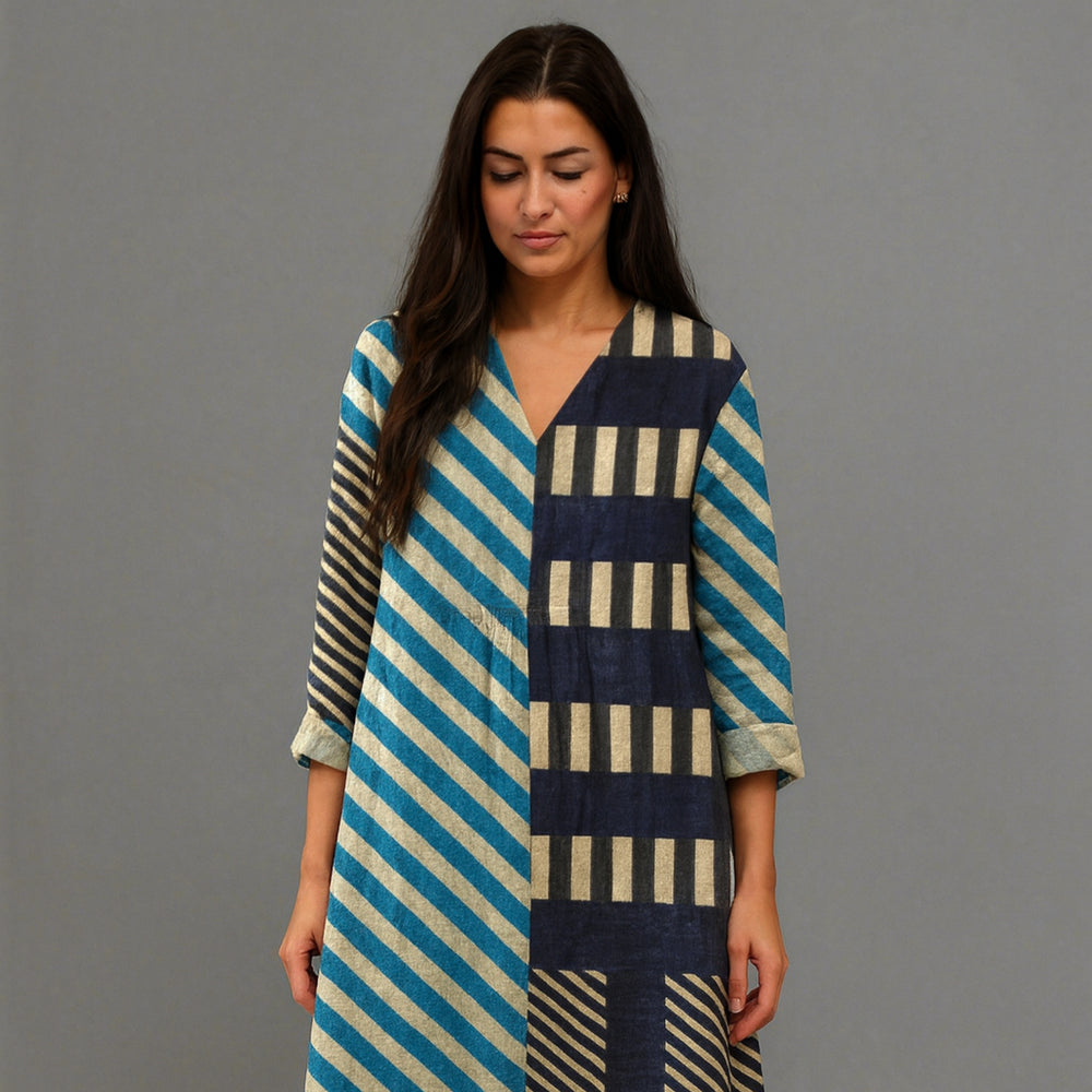 Martha | Modern Patchwork Striped Midi Dress