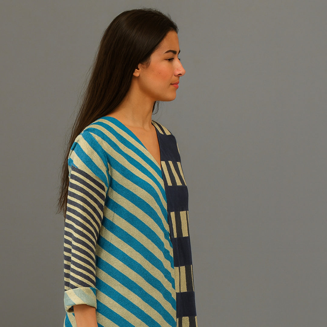 Martha | Modern Patchwork Striped Midi Dress