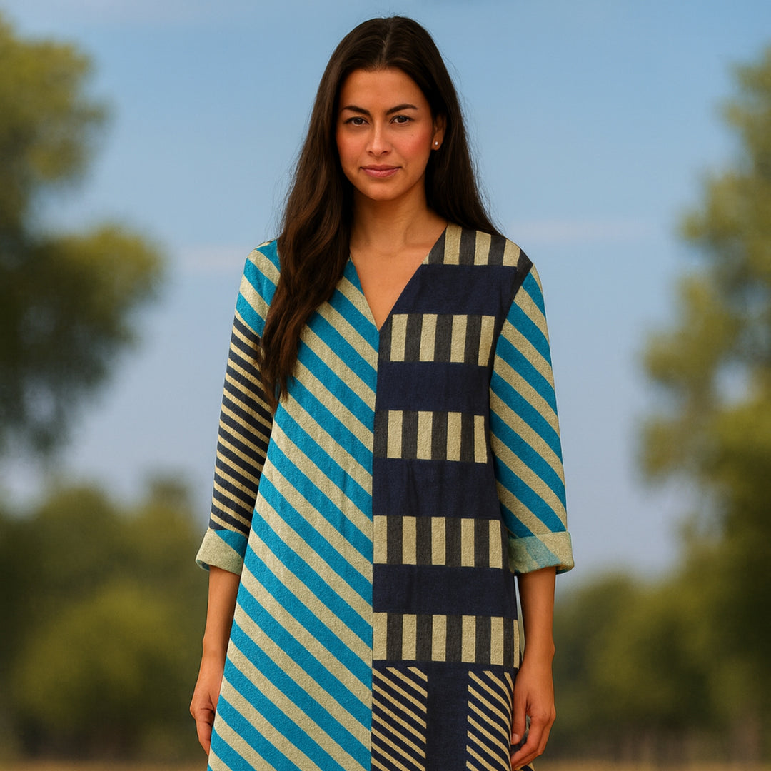 Martha | Modern Patchwork Striped Midi Dress