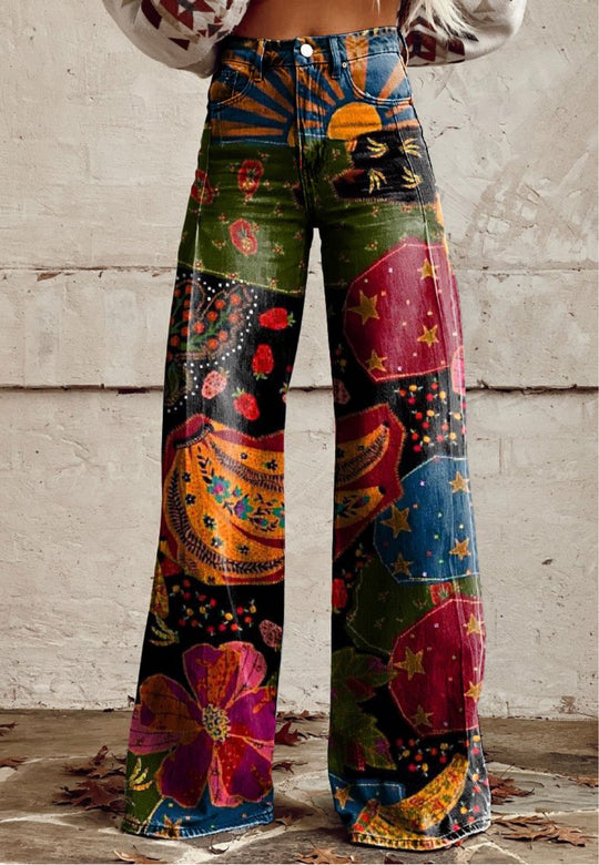 Nova | Bohemian Sunset Print Wide-Leg Trousers