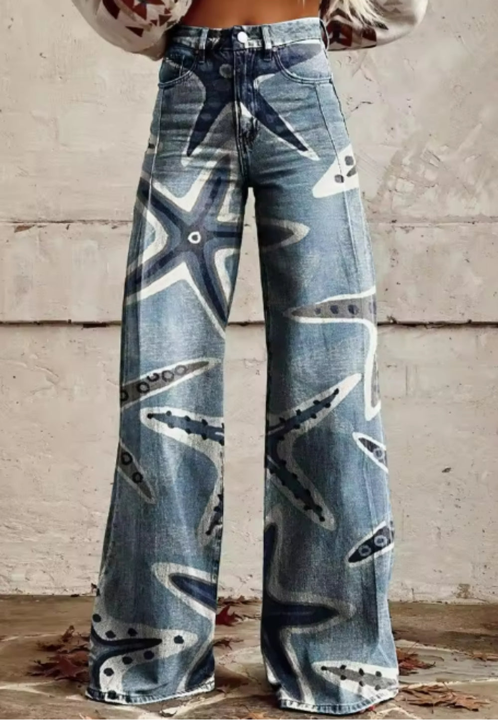 Stella | Starfish Print High-Waisted Wide-Leg Jeans