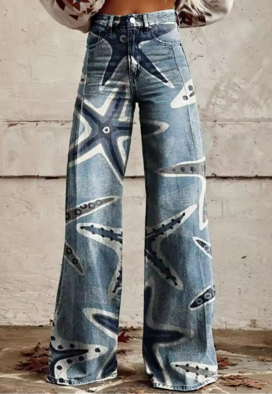 Stella | Starfish Print High-Waisted Wide-Leg Jeans