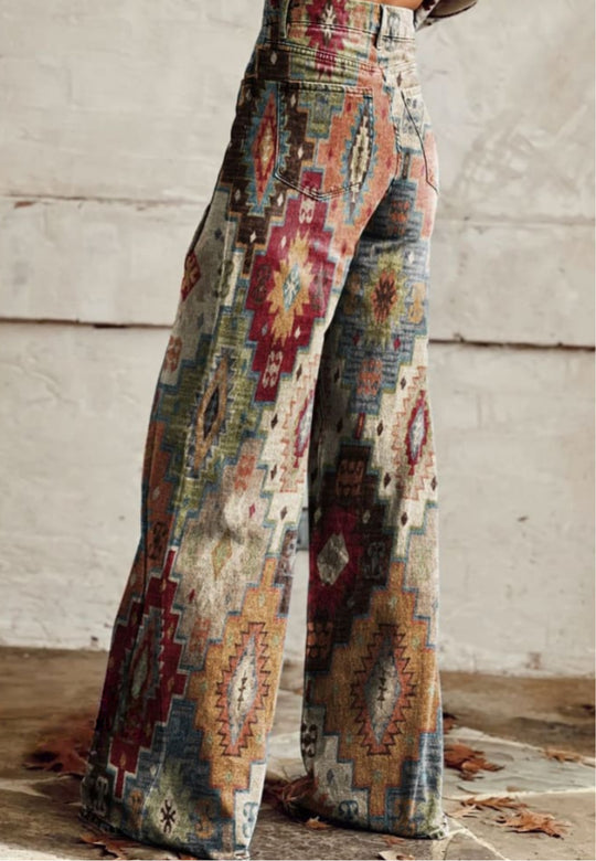 Sahara | Aztec Tapestry High-Waisted Wide-Leg Jeans