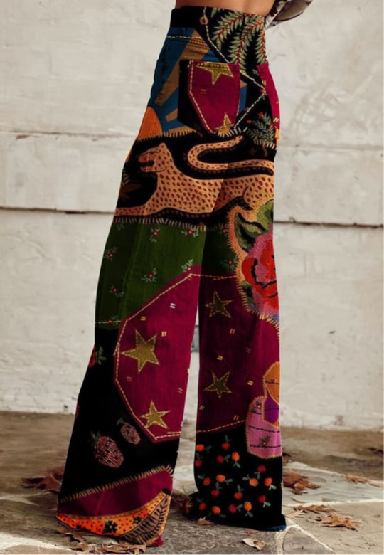 Lyra | Tapestry Jungle Print High-Waisted Wide-Leg Trousers