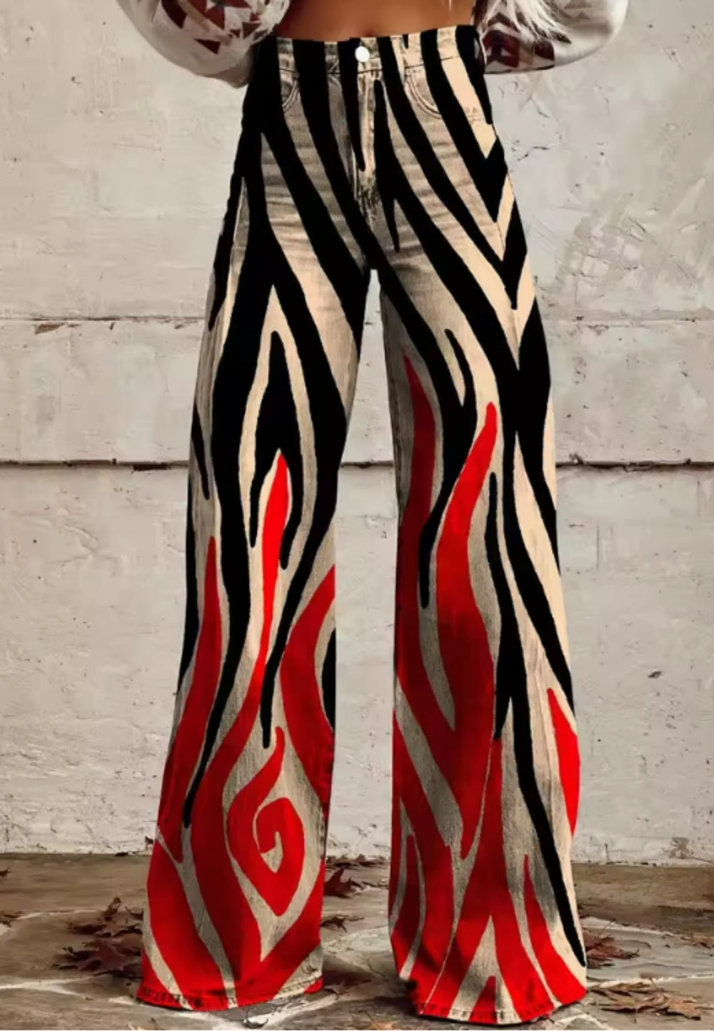 Bianca | Bold Flame-Print Wide-Leg Jeans