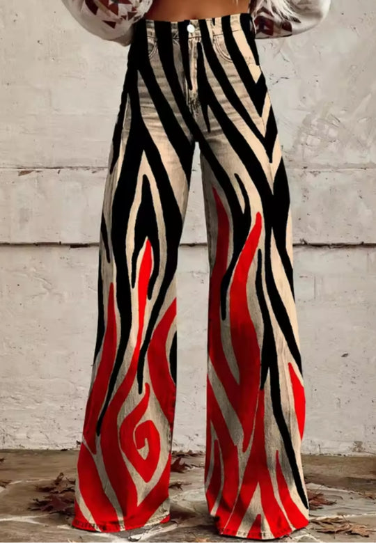 Bianca | Bold Flame-Print Wide-Leg Jeans
