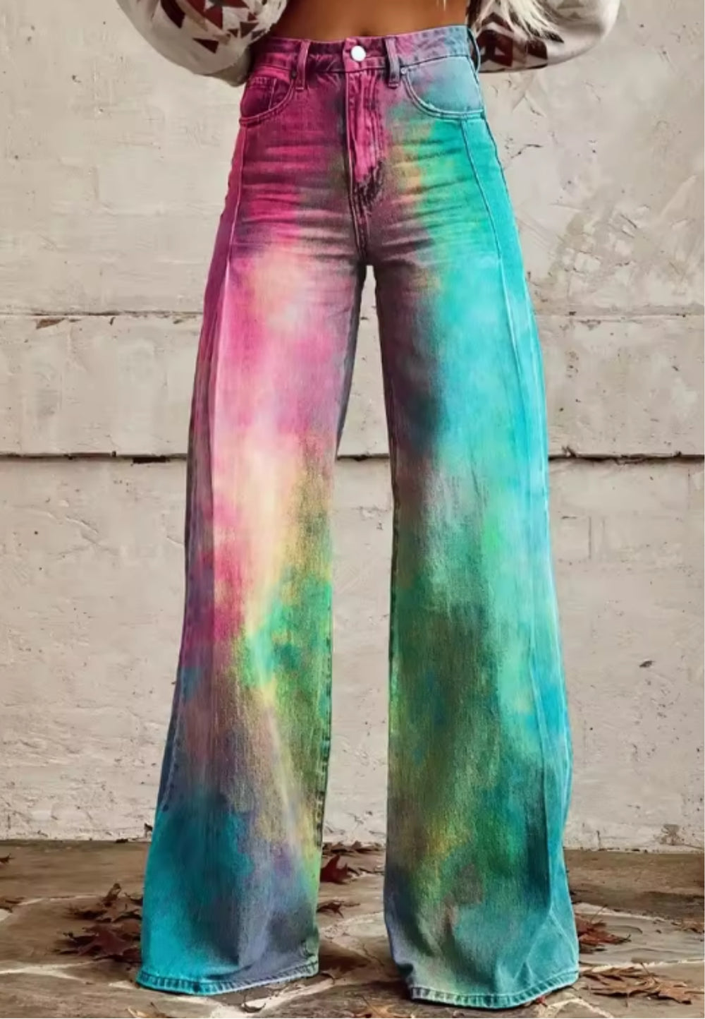 Skye | Rainbow Wash High-Waisted Wide-Leg Jeans