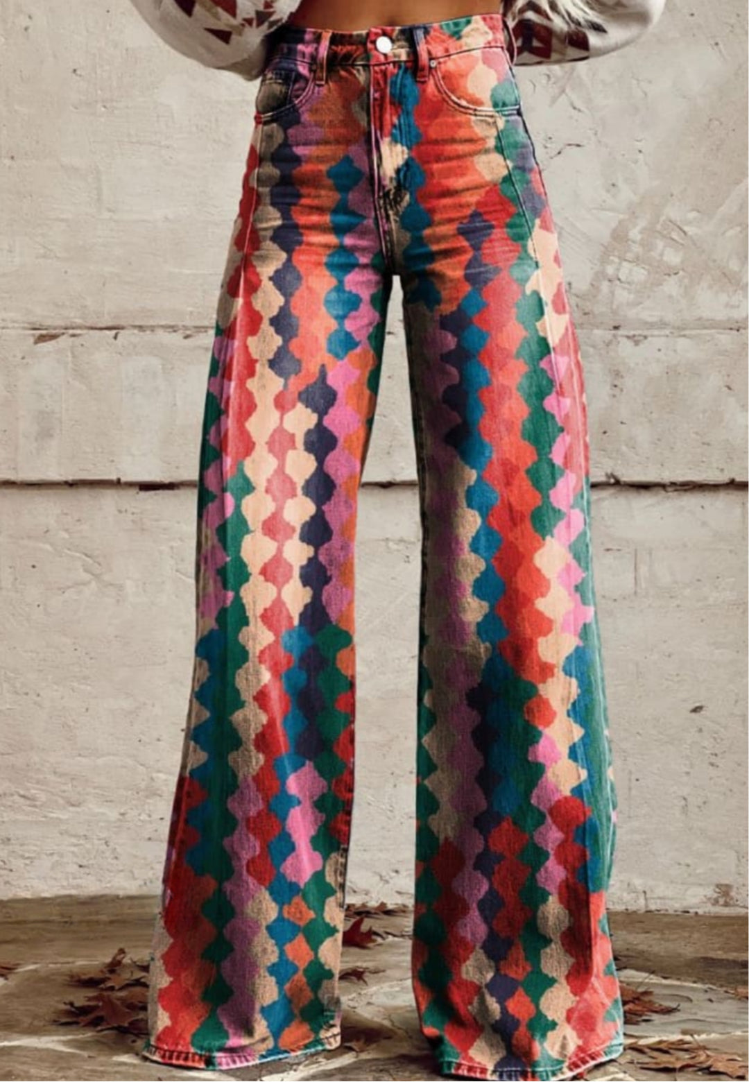 Rio | Multicolour Geometric High-Waisted Wide-Leg Jeans