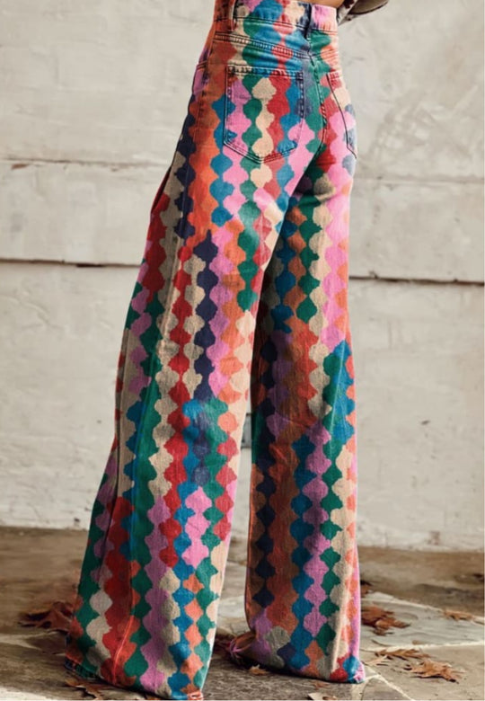 Rio | Multicolour Geometric High-Waisted Wide-Leg Jeans