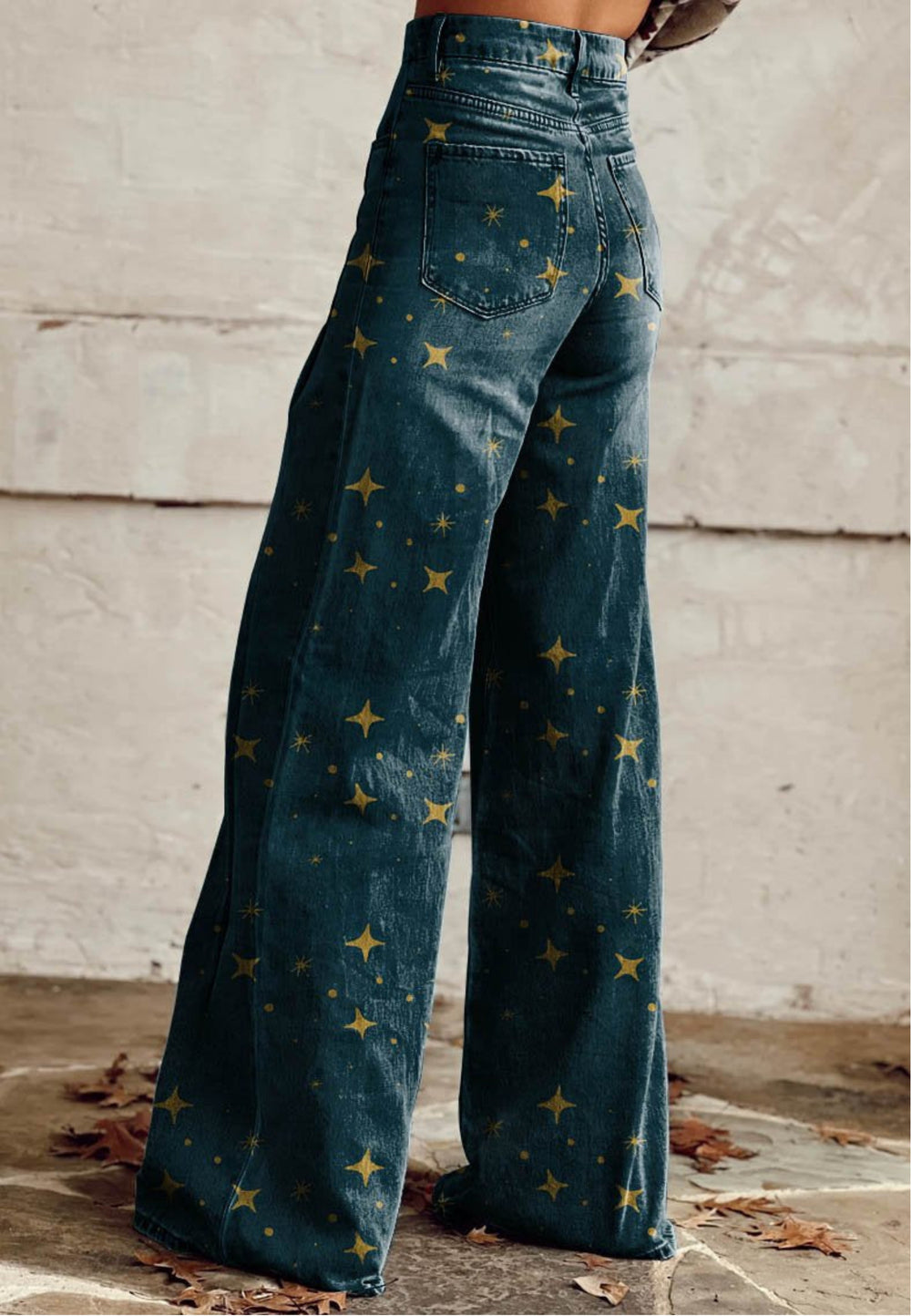 Clara | Midnight Gold Star Wide-Leg Jeans