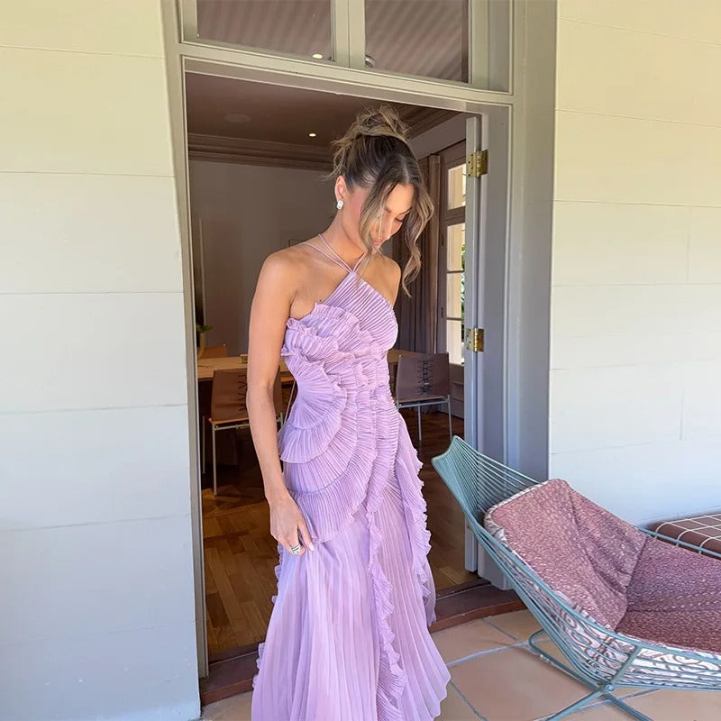 Cascade Elegance One-Shoulder Dress