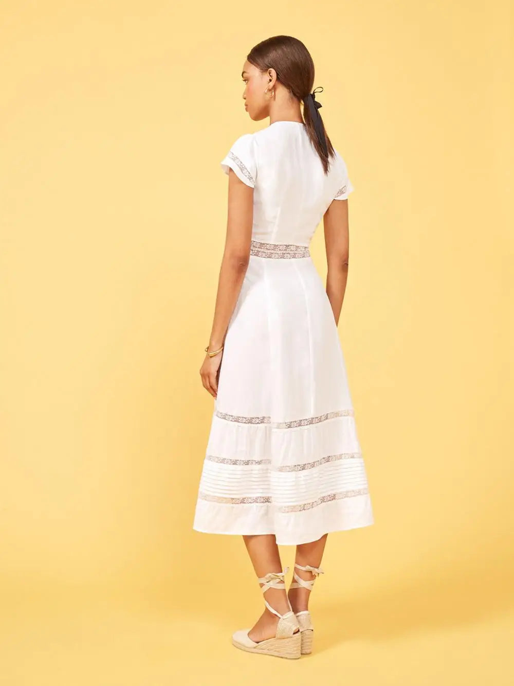 White Summer Lace-Trim Midi Dress