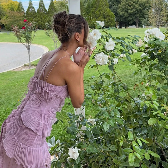 Cascade Elegance One-Shoulder Dress